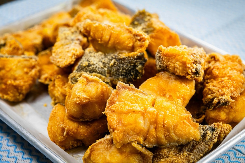 Crispy golden fried whiting fish chunks