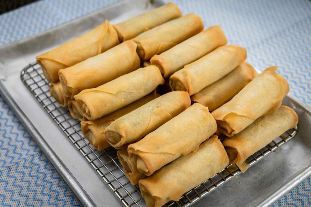 Crispy hand-rolled spring rolls golden fried